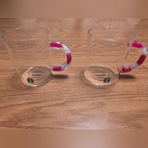 Starbucks Clear Glass Mugs with Candy Cane Handle